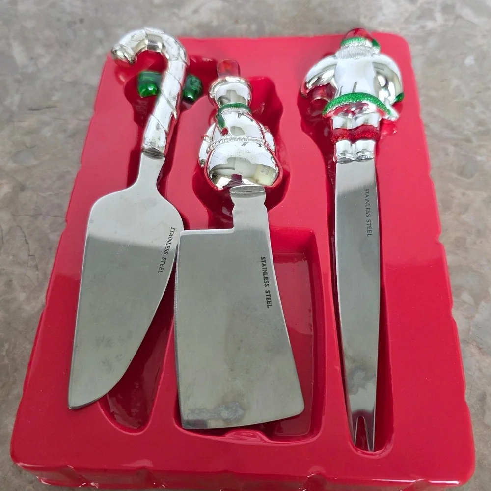 International Silver Company Holiday‎ Cheer Cheese Set Santa Snowman Candy Cane